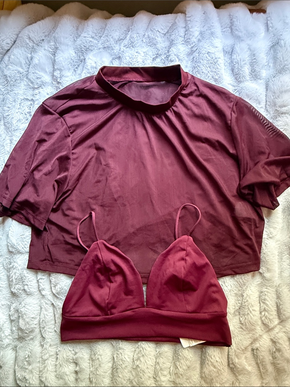 SHEIN Burgundy Crop Top with Matching Bralette Set